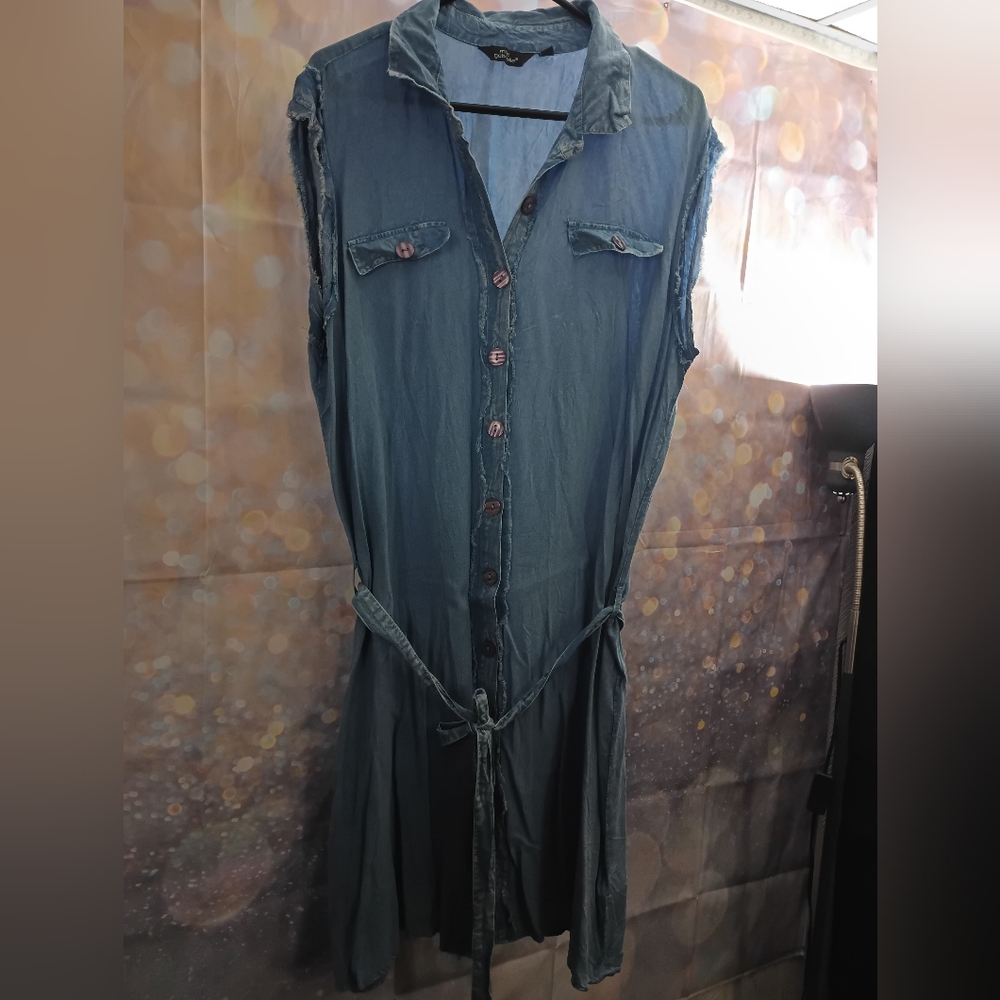 Sleeveless Denim Button-Up Dress